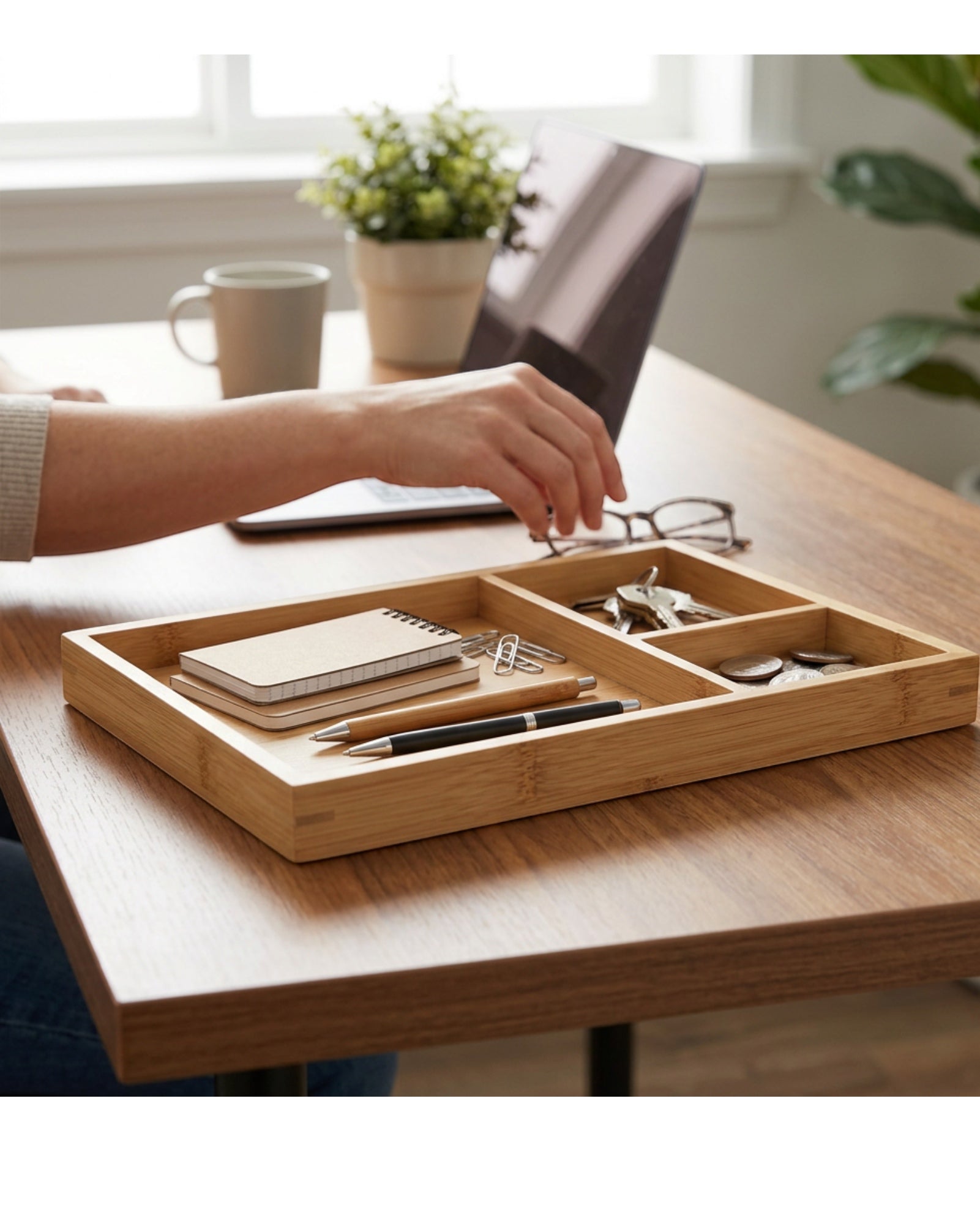 Zvka Bamboo Look Desk Tray Organizer Natural