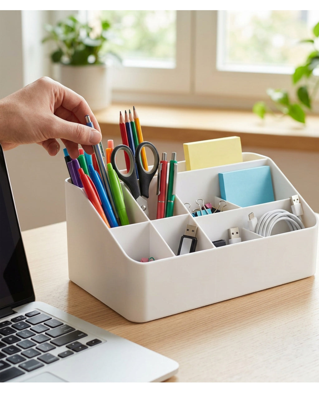 Zvka Divided Desk Organizer Box White 8 Compartments