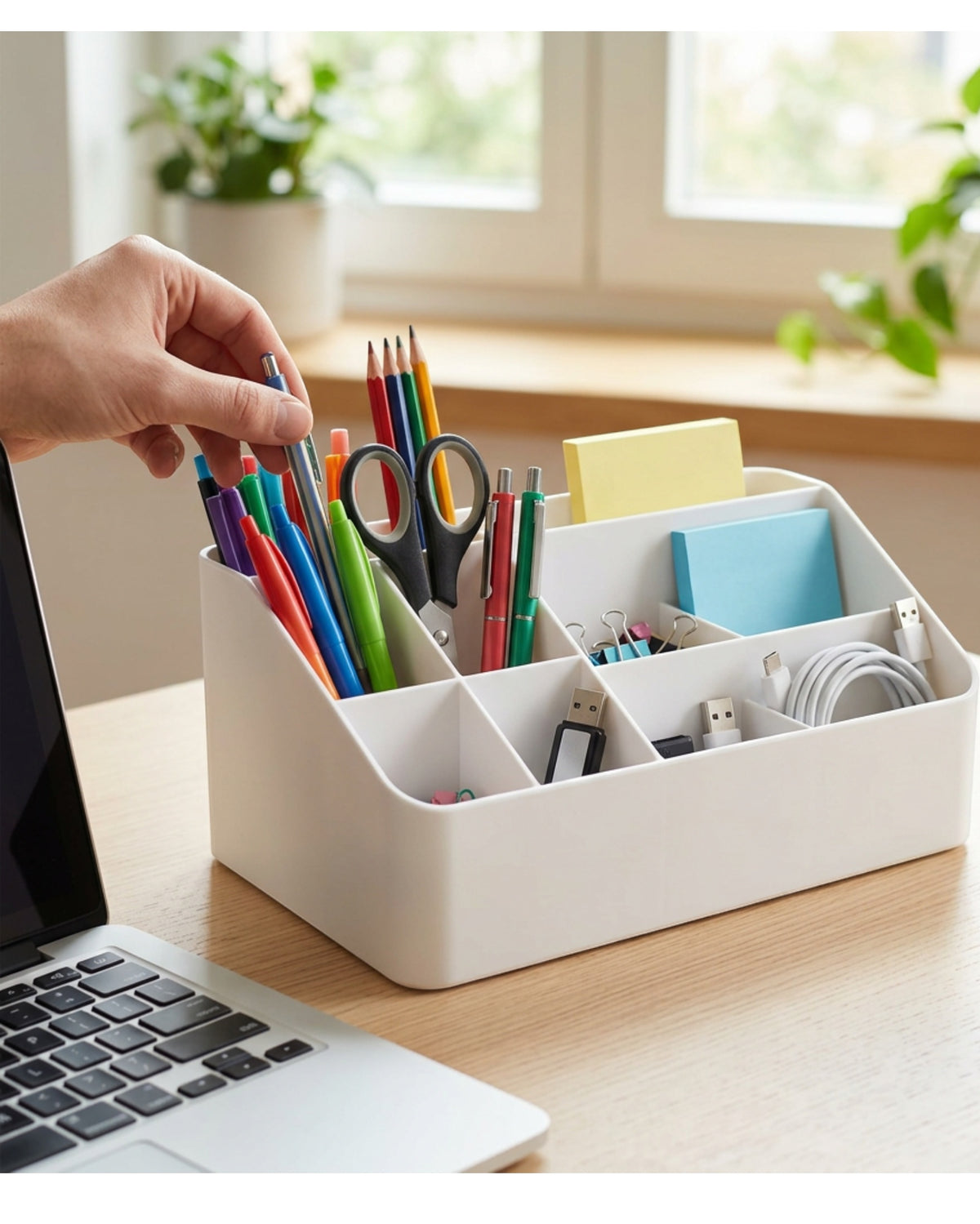 Zvka Divided Desk Organizer Box White 8 Compartments
